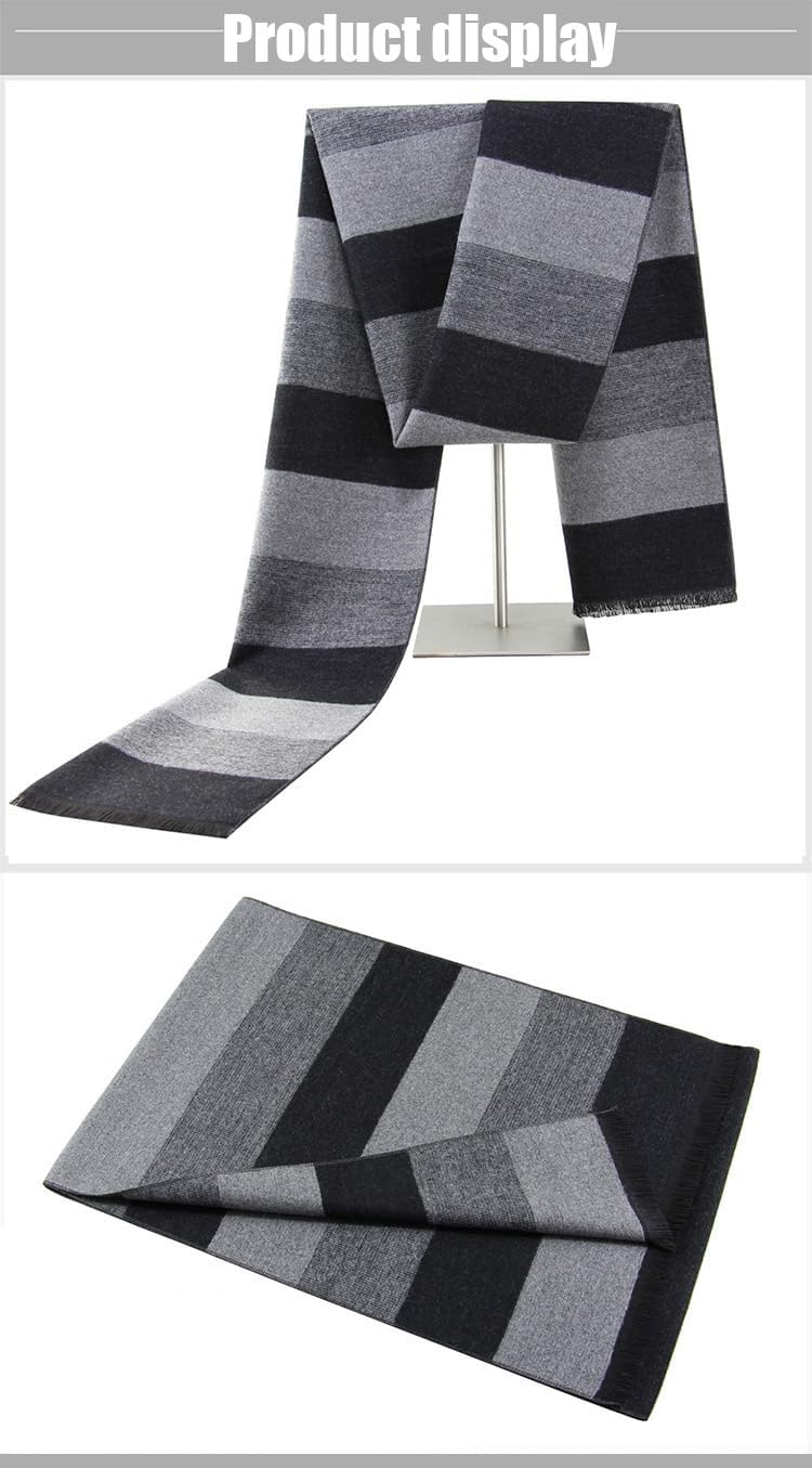 define essentials Men's Winter Warm Long Soft Plaid Scarf with Tassels, Soft Classic mens scraves - Image 5